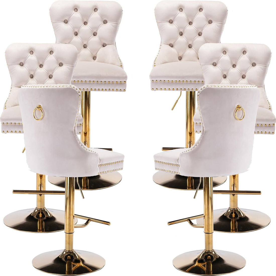 Luxe Velvet Swivel Bar Stools Set of 4 – Adjustable Counter Height Bar Chairs with Upholstered Backrest