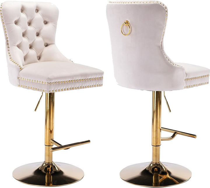 Luxe Velvet Swivel Bar Stools Set of 4 – Adjustable Counter Height Bar Chairs with Upholstered Backrest