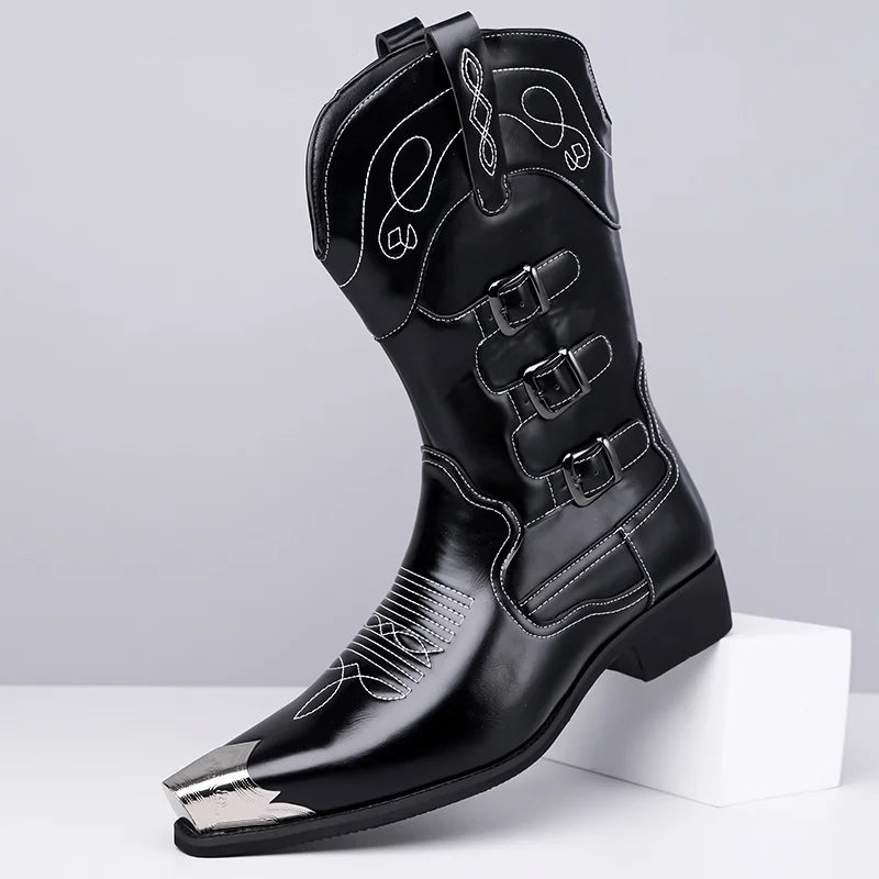Modern Men's Gothic Motorcycle Leather Knight Boots