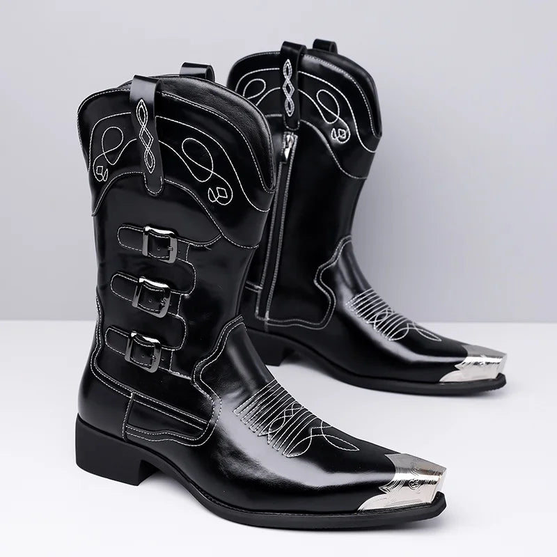 Modern Men's Gothic Motorcycle Leather Knight Boots