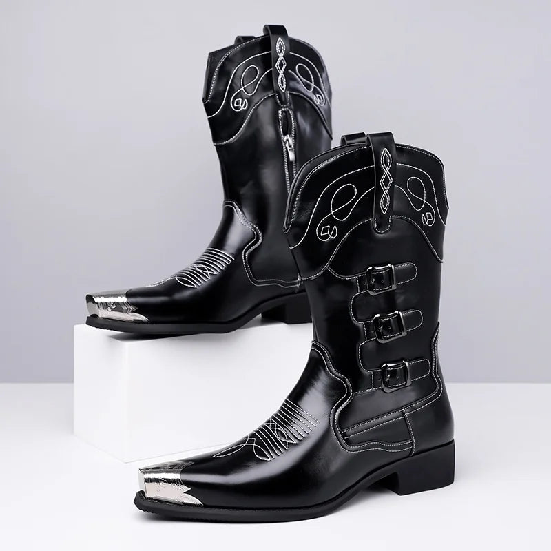 Modern Men's Gothic Motorcycle Leather Knight Boots