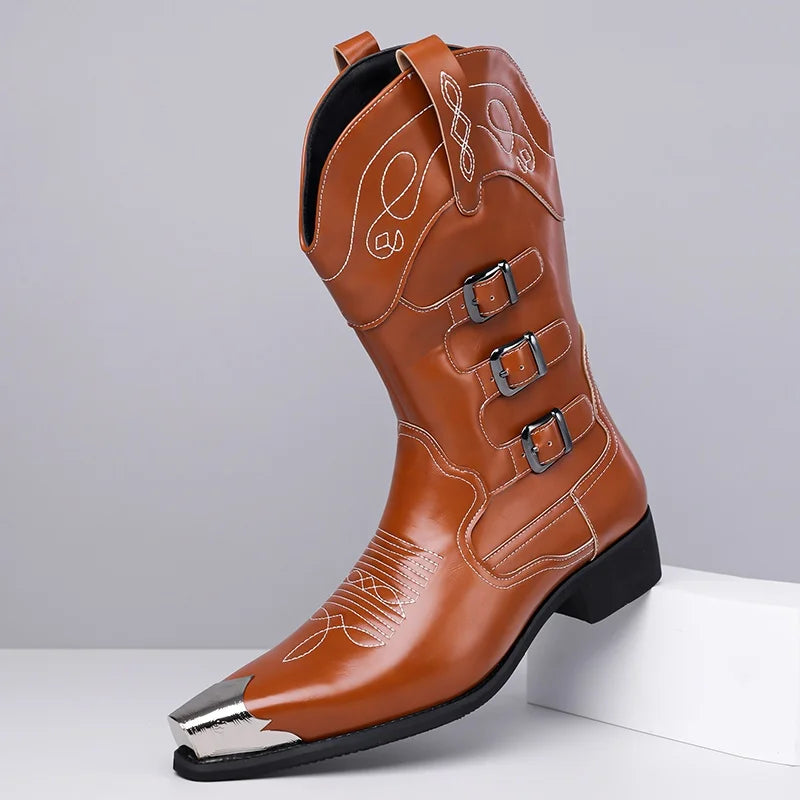 Modern Men's Gothic Motorcycle Leather Knight Boots