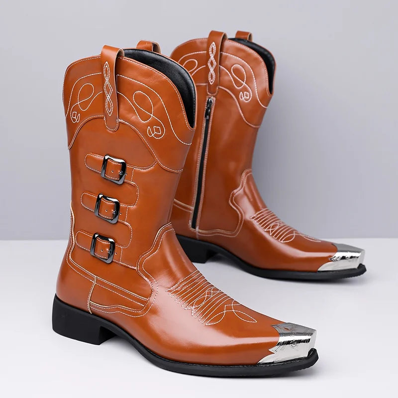Modern Men's Gothic Motorcycle Leather Knight Boots