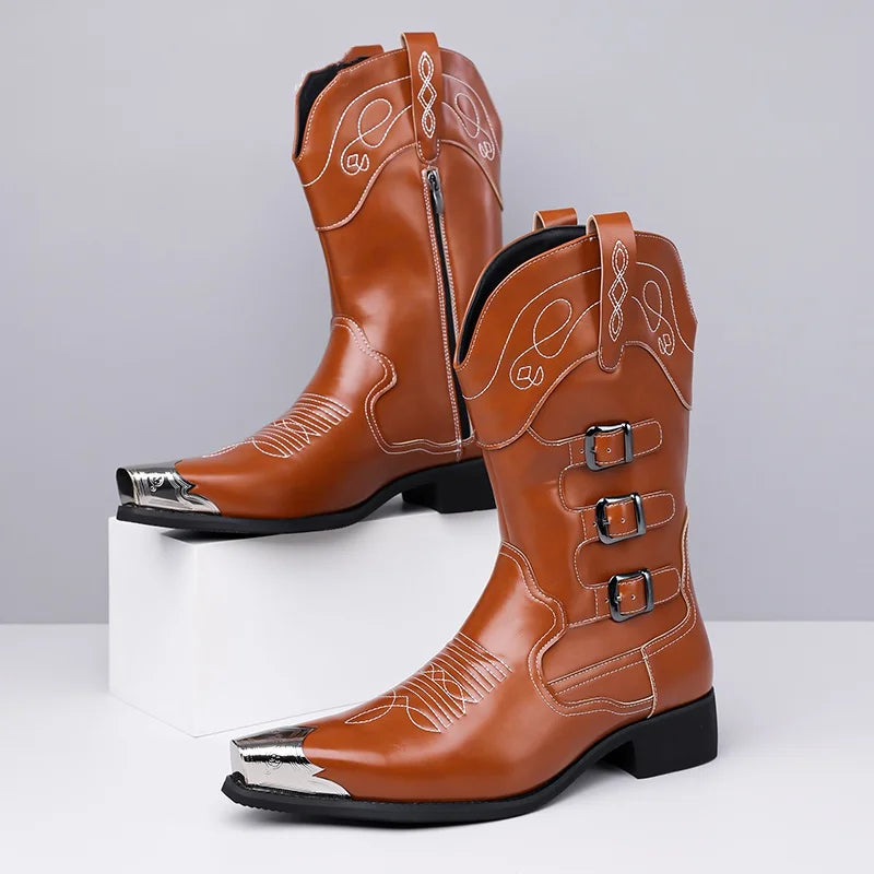 Modern Men's Gothic Motorcycle Leather Knight Boots