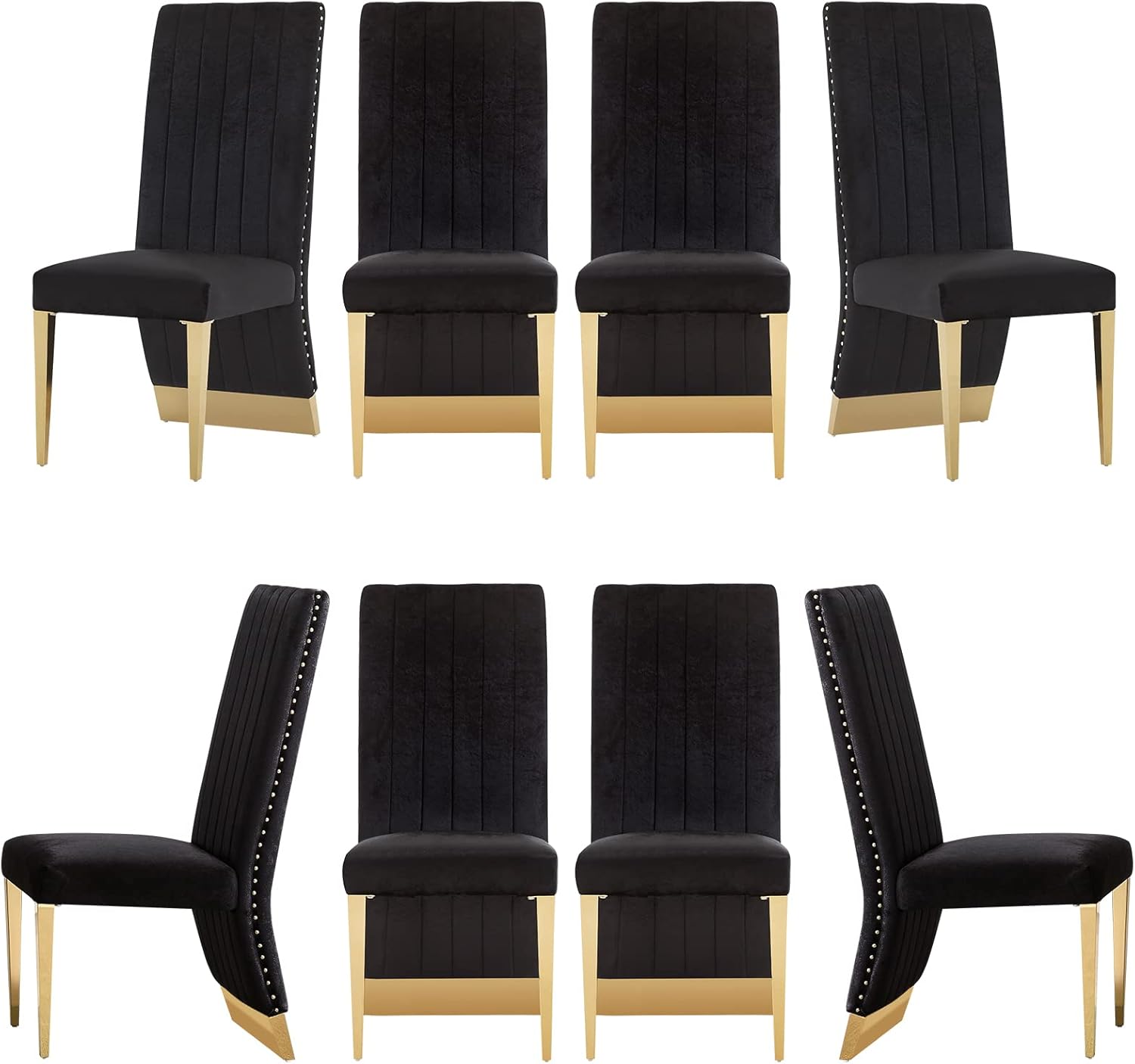 Luxe home Black Velvet Dining Chairs Set of 2 – Black & Gold Upholstered Chairs with Trim and Polished Gold Legs