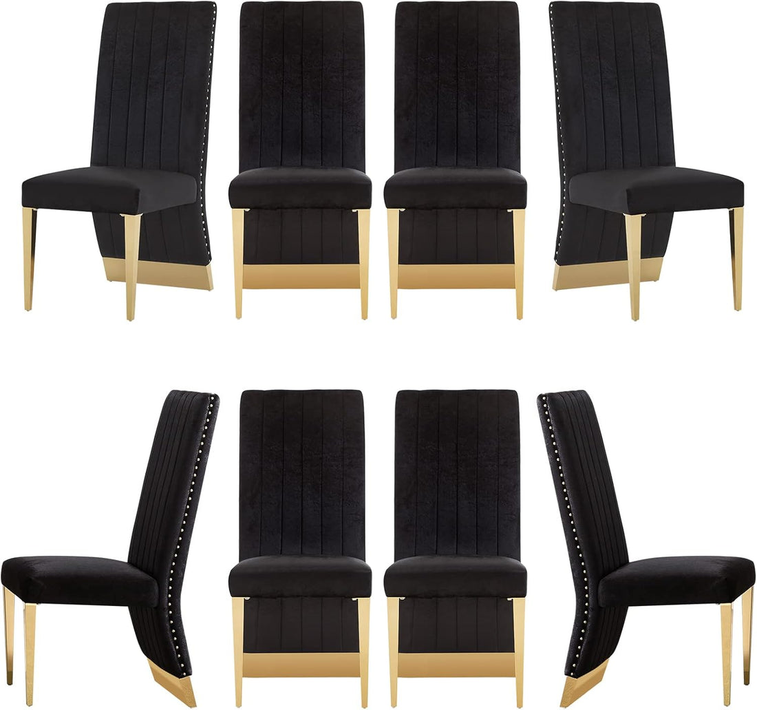 Luxe home Black Velvet Dining Chairs Set of 2 – Black & Gold Upholstered Chairs with Trim and Polished Gold Legs