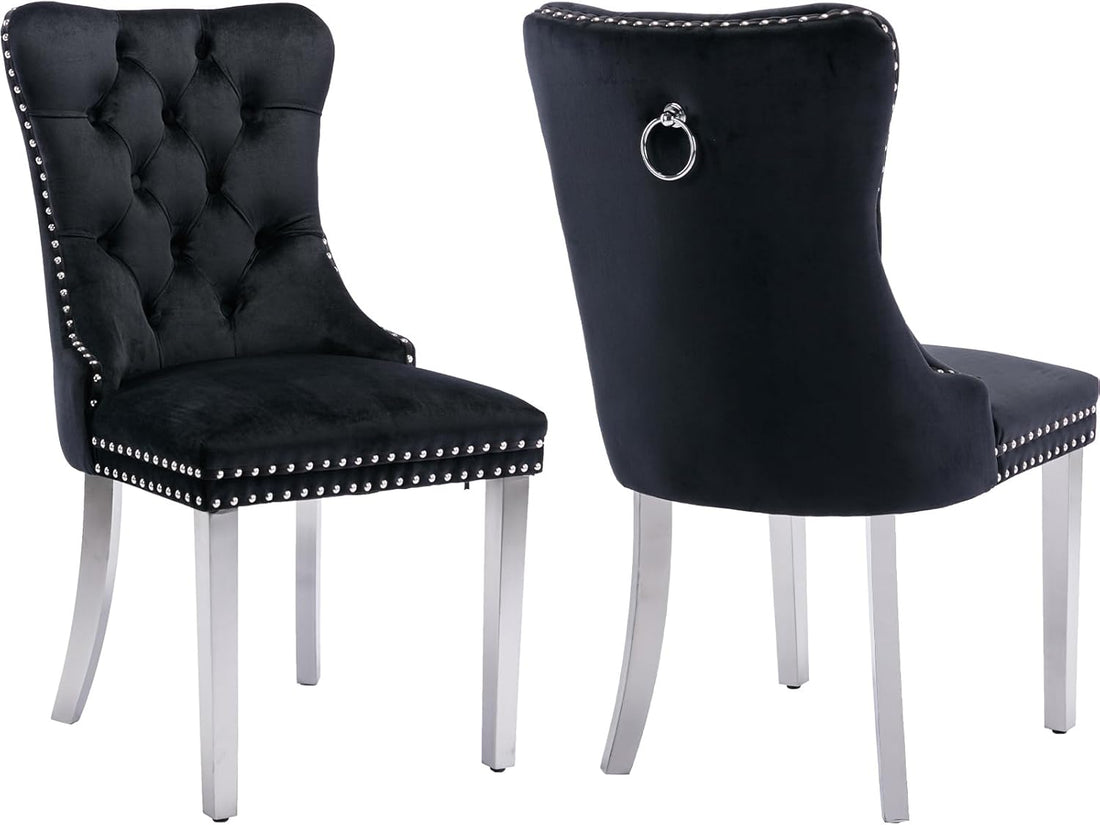 Modern Velvet Dining Chairs Set of 2 – Upholstered Kitchen &amp; Dining Room Accent Chairs with Comfortable Backrest