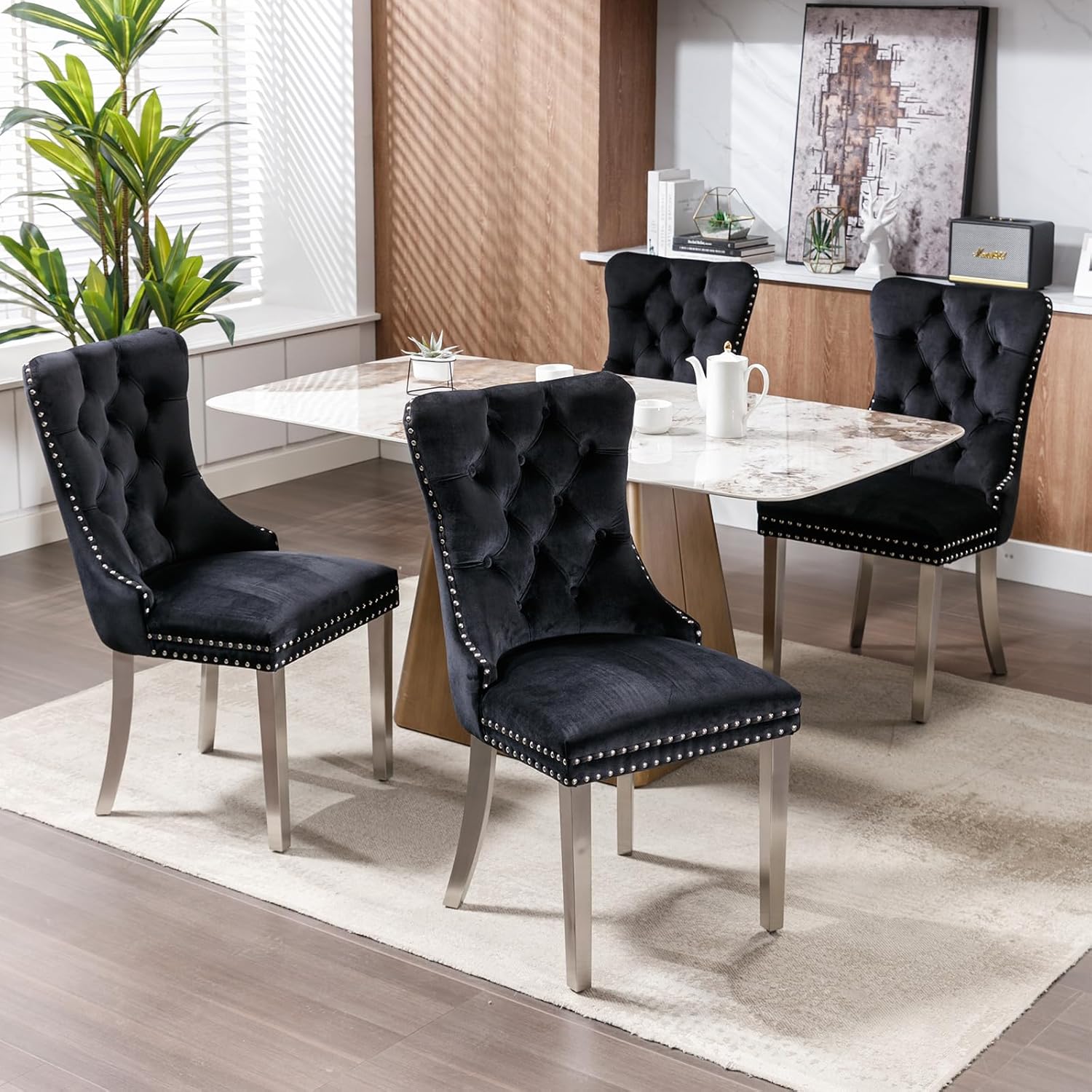 Modern Velvet Dining Chairs Set of 2 – Upholstered Kitchen &amp; Dining Room Accent Chairs with Comfortable Backrest