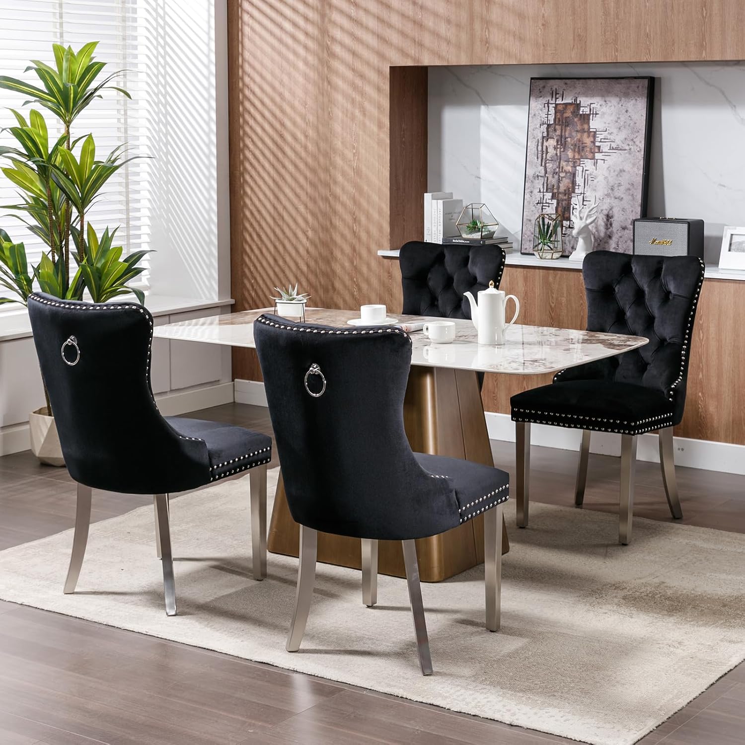 Modern Velvet Dining Chairs Set of 2 – Upholstered Kitchen &amp; Dining Room Accent Chairs with Comfortable Backrest