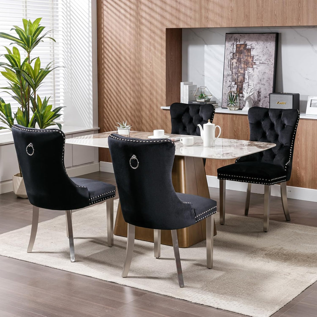 Modern Velvet Dining Chairs Set of 2 – Upholstered Kitchen &amp; Dining Room Accent Chairs with Comfortable Backrest