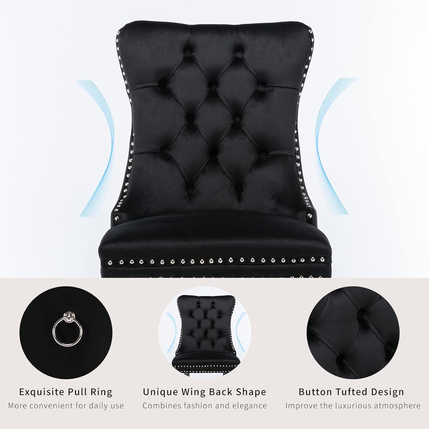 Modern Velvet Dining Chairs Set of 2 – Upholstered Kitchen &amp; Dining Room Accent Chairs with Comfortable Backrest
