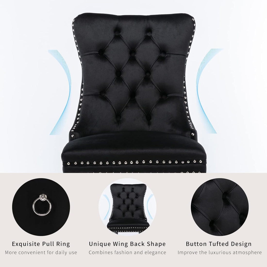 Modern Velvet Dining Chairs Set of 2 – Upholstered Kitchen &amp; Dining Room Accent Chairs with Comfortable Backrest