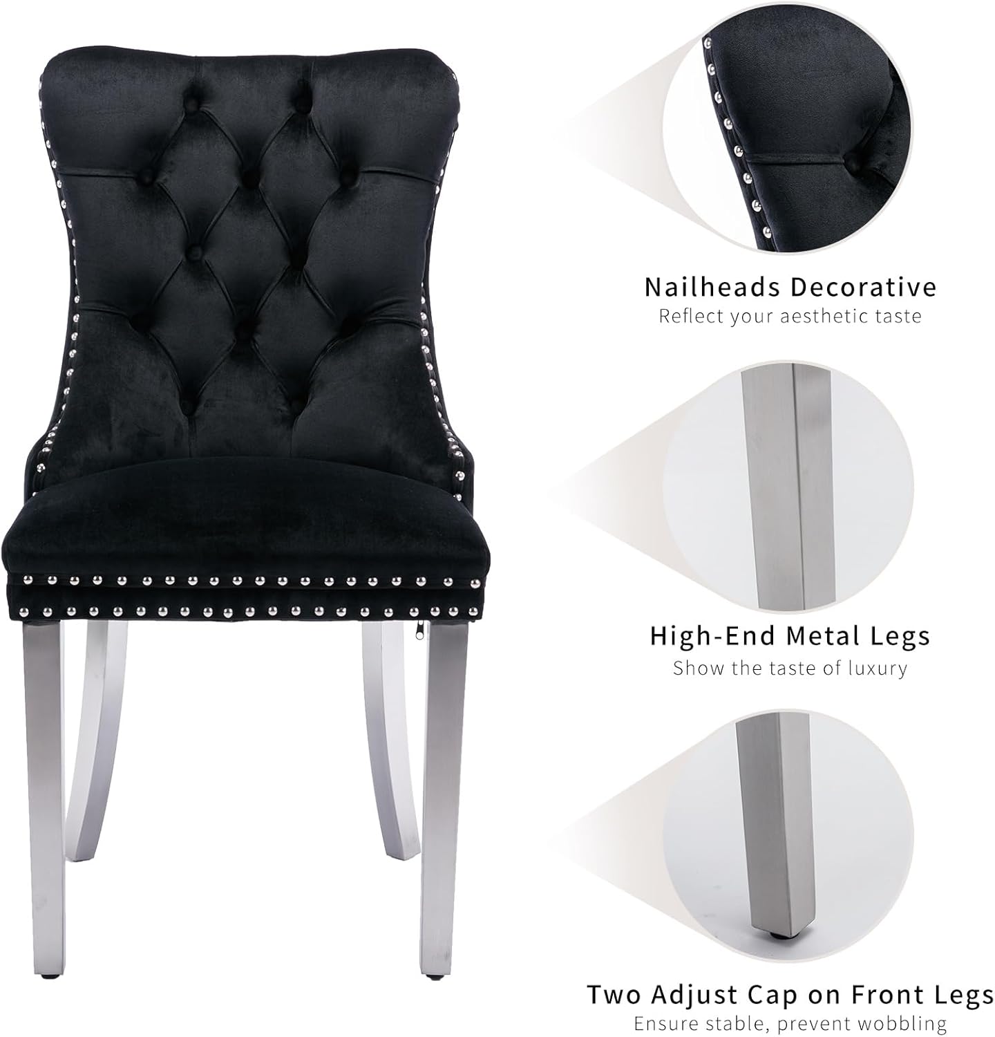 Modern Velvet Dining Chairs Set of 2 – Upholstered Kitchen &amp; Dining Room Accent Chairs with Comfortable Backrest