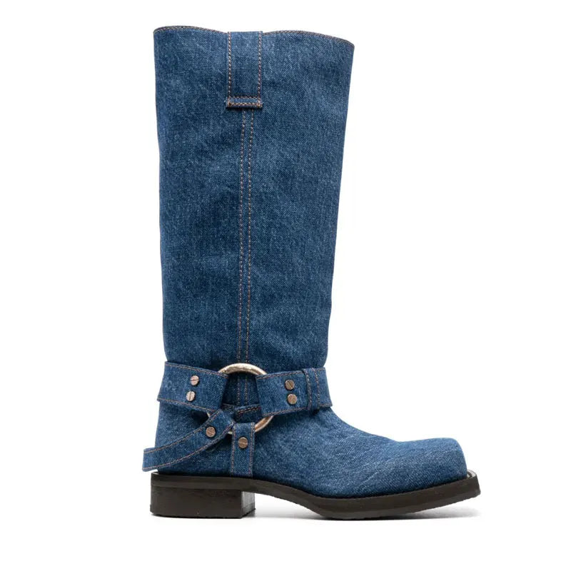 New Blue Denim Knee High Modern Boots for Women