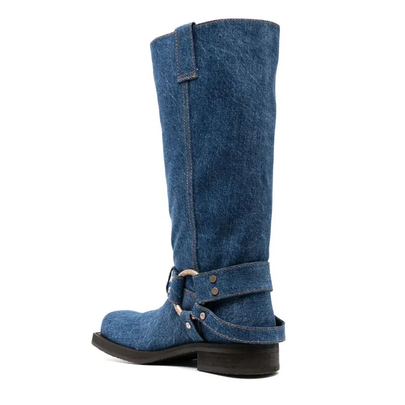 New Blue Denim Knee High Modern Boots for Women