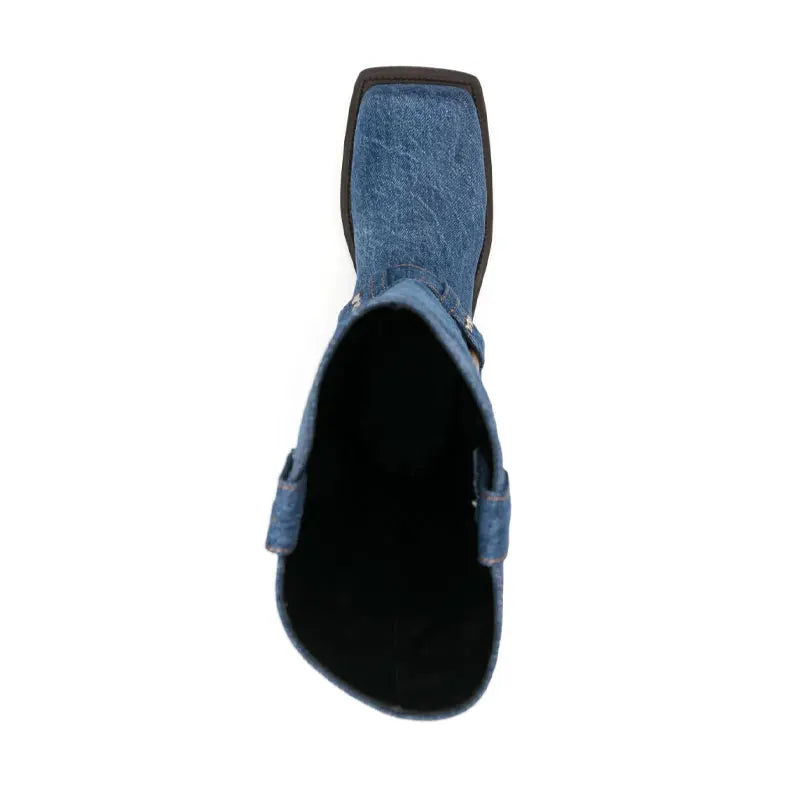 New Blue Denim Knee High Modern Boots for Women