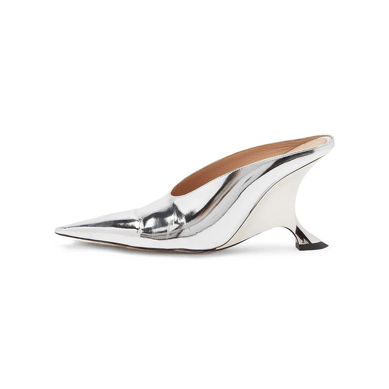 Women’s Silver Alien High Heel Mules – Sexy Party Sandals, Fashion Shoes