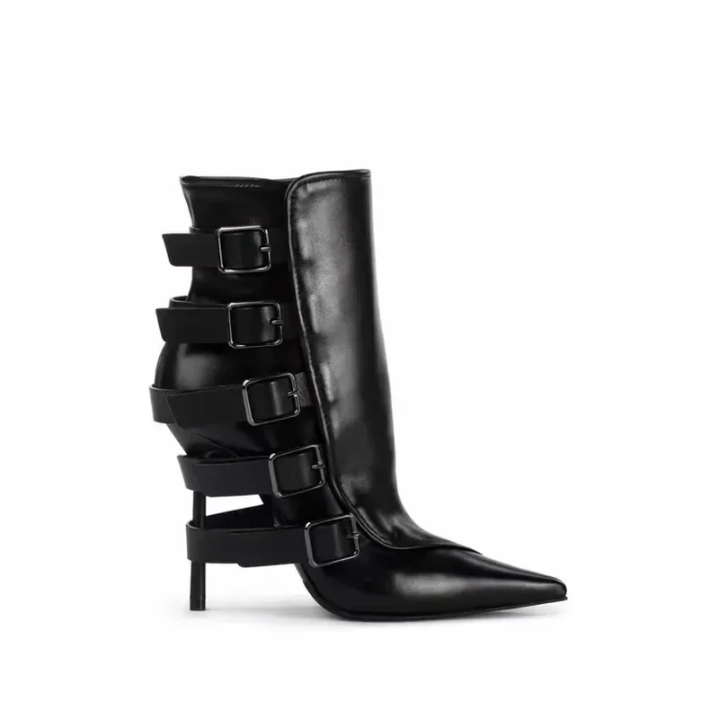 New Black Belt Buckle Knee High Boots for Women