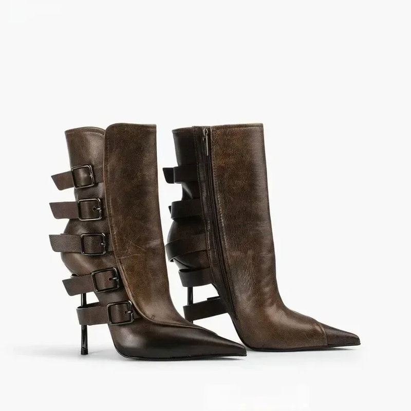 New Black Belt Buckle Knee High Boots for Women