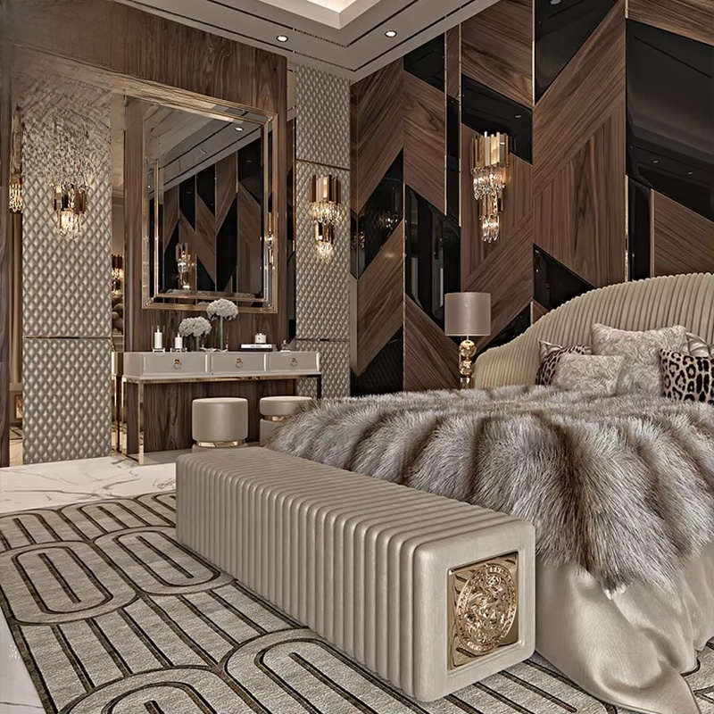 Modern Italian Luxe Designer King Upholstered Bed Frame Set