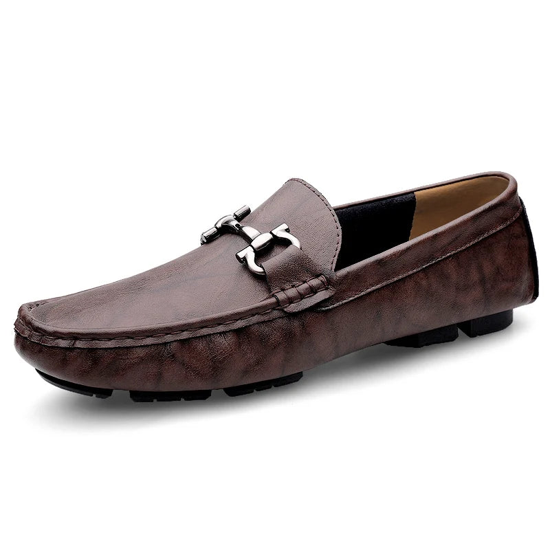 British Style Men's Genuine Leather Shoes - Casual Loafers