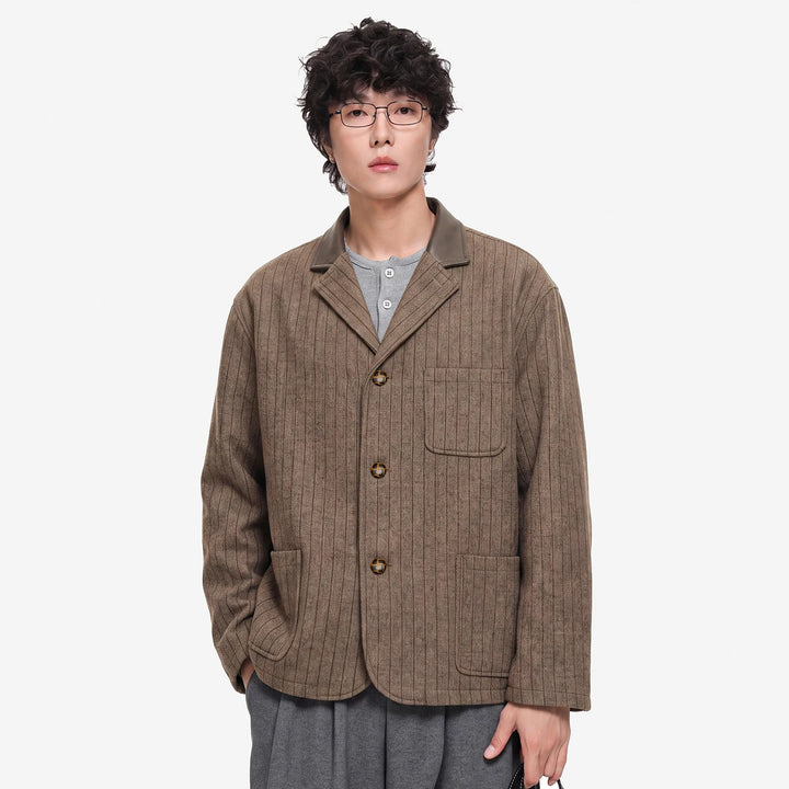 Men’s British Vintage Striped Blazer – Loose Casual Japanese Streetwear Suit Jacket
