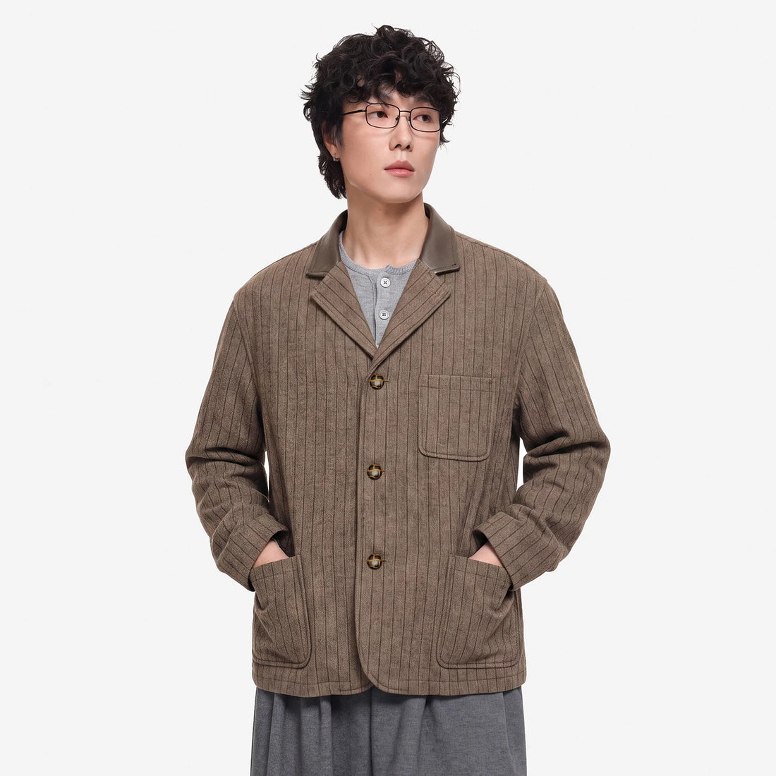 Men’s British Vintage Striped Blazer – Loose Casual Japanese Streetwear Suit Jacket