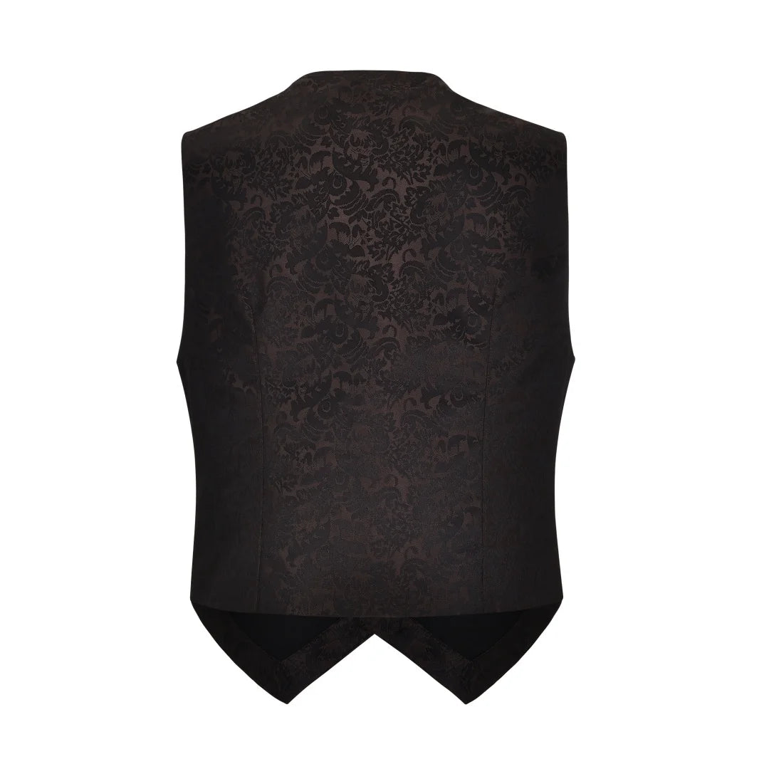 Mens Brown Brocade V Neck Button Sleeveless Medieval Gothic Waistcoat