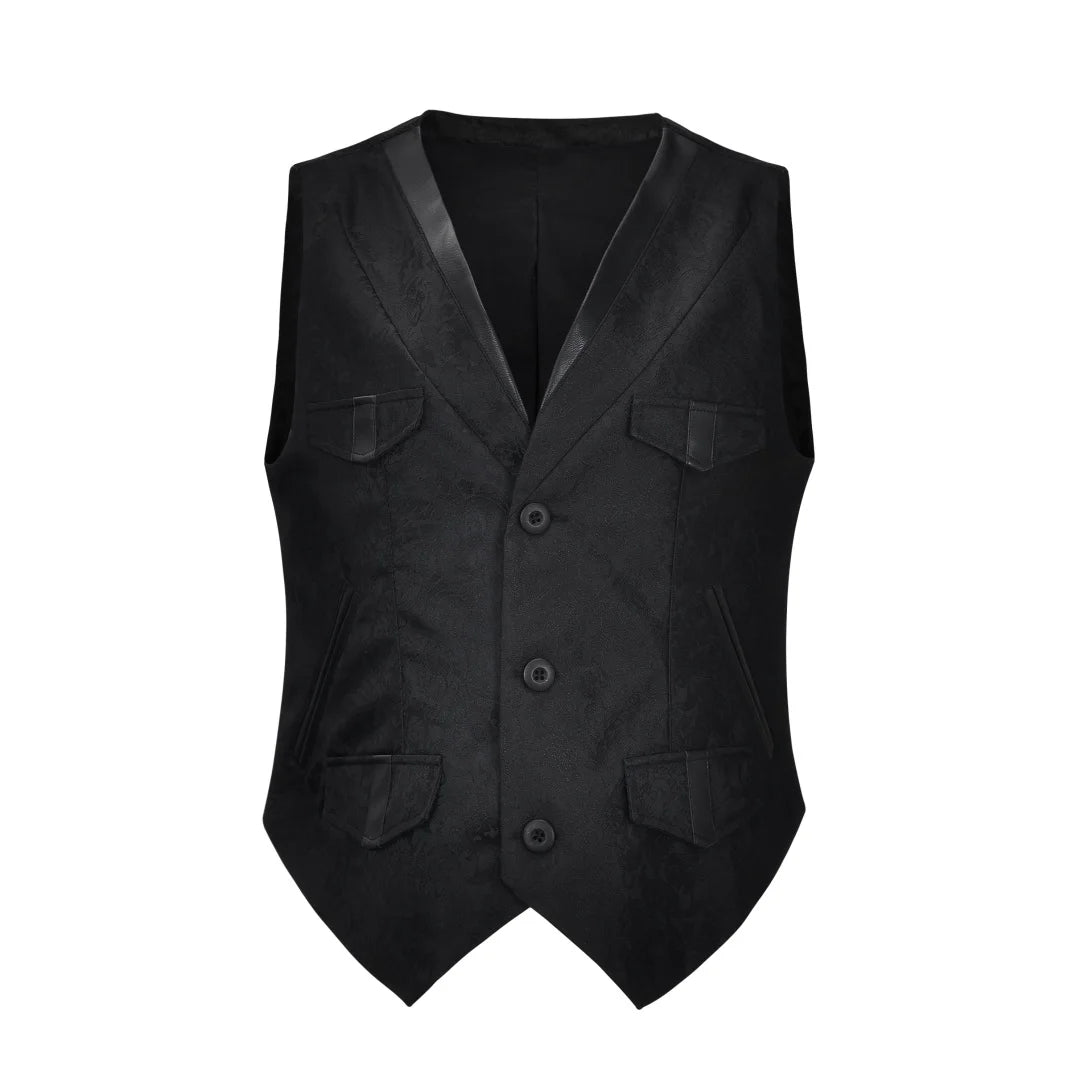 Mens Brown Brocade V Neck Button Sleeveless Medieval Gothic Waistcoat