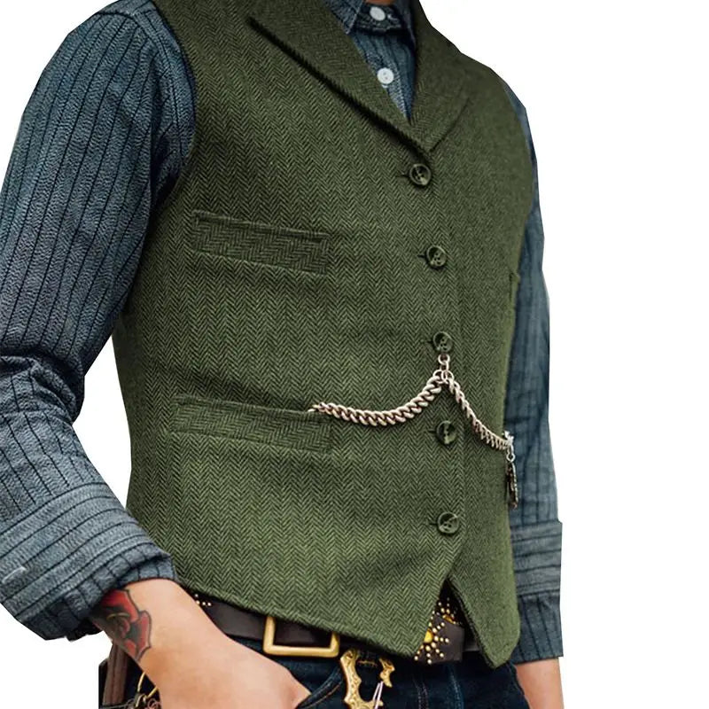 Men’s Brown Tweed Waistcoat – Slim Fit Wool Suit Vest