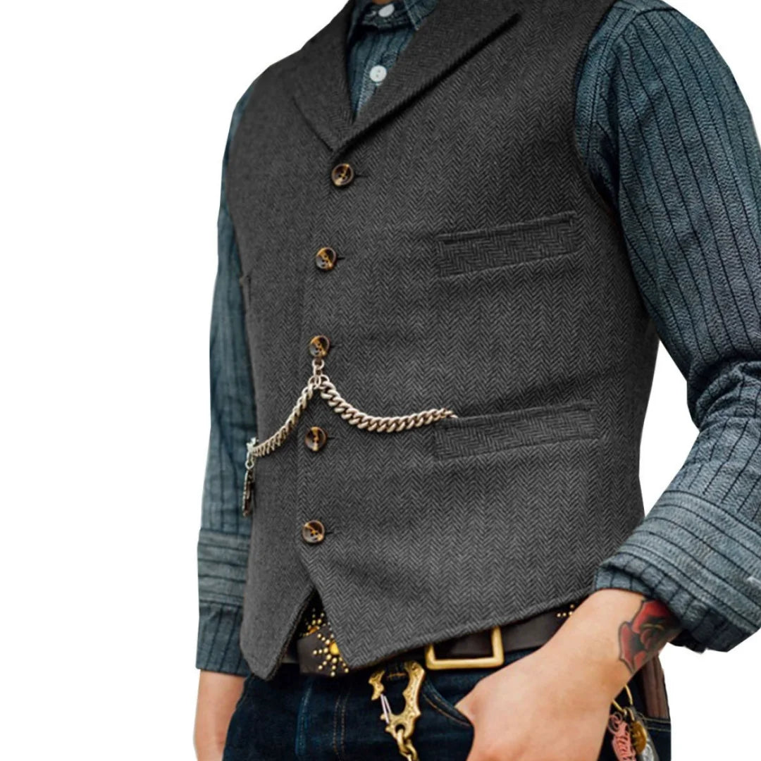 Men’s Brown Tweed Waistcoat – Slim Fit Wool Suit Vest