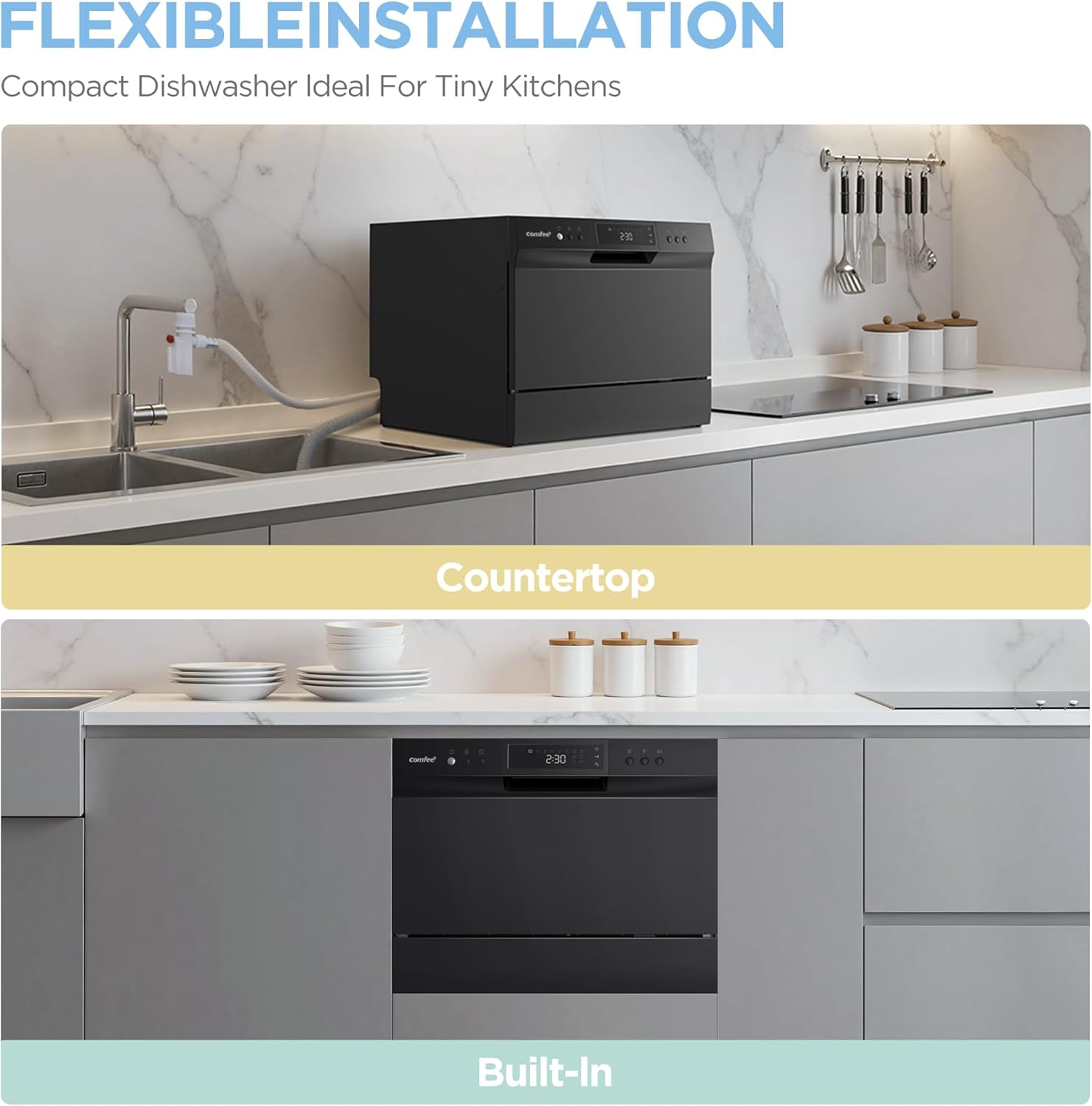 Modern home Countertop Dishwasher – Energy Star Portable Dishwasher, 6 Place Settings, 8 Washing Programs, Speed