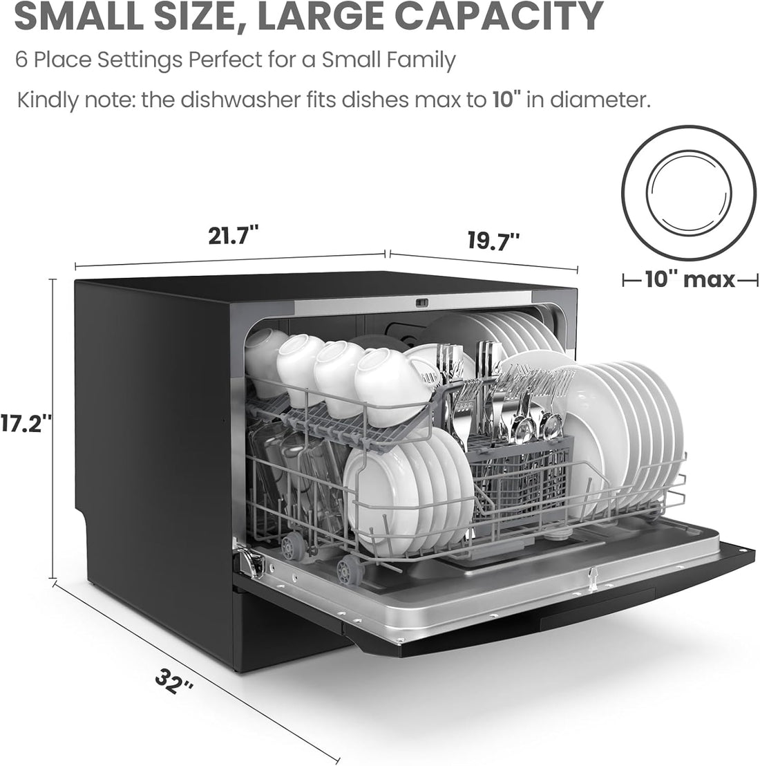 Modern home Countertop Dishwasher – Energy Star Portable Dishwasher, 6 Place Settings, 8 Washing Programs, Speed