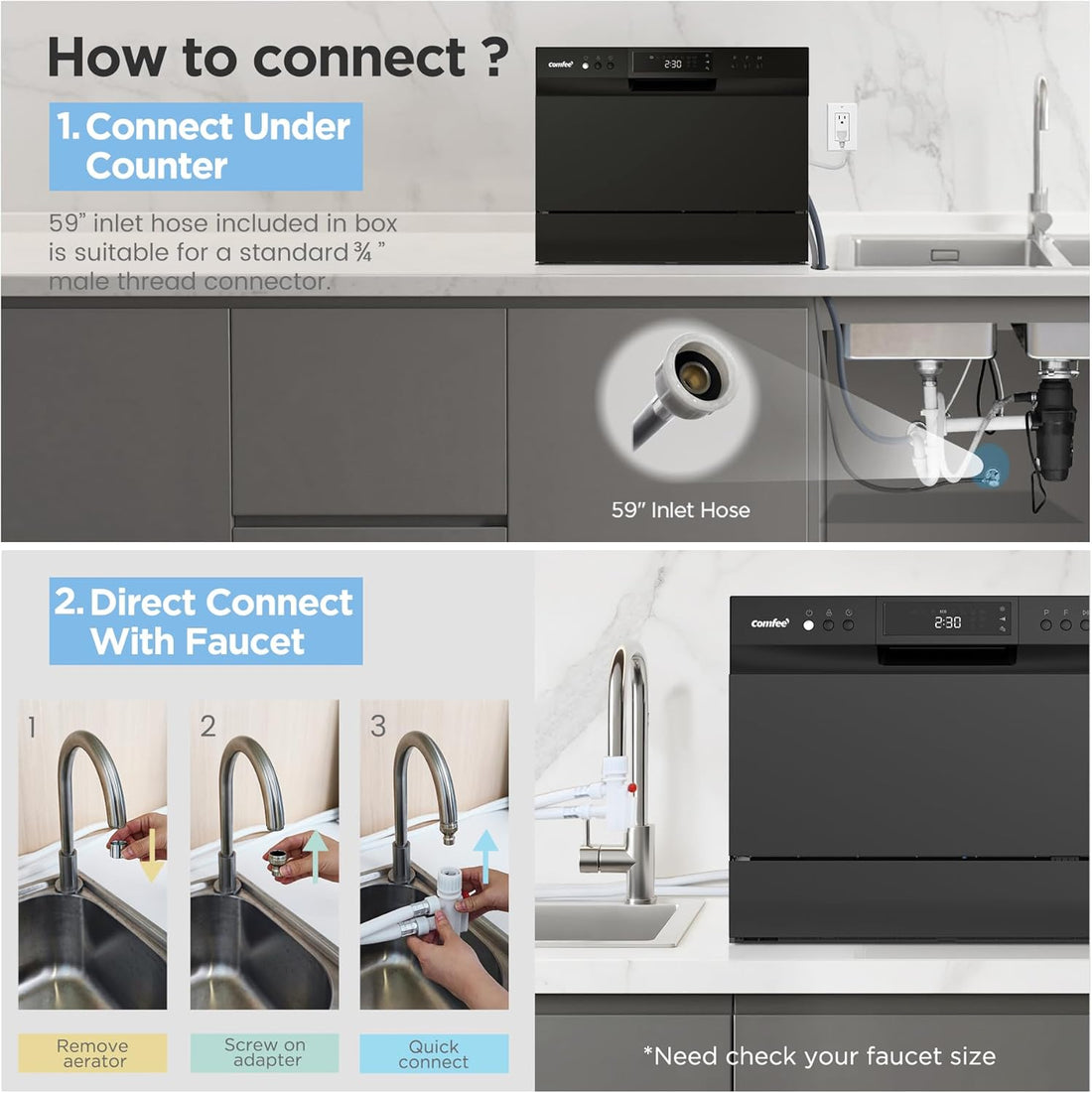 Modern home Countertop Dishwasher – Energy Star Portable Dishwasher, 6 Place Settings, 8 Washing Programs, Speed