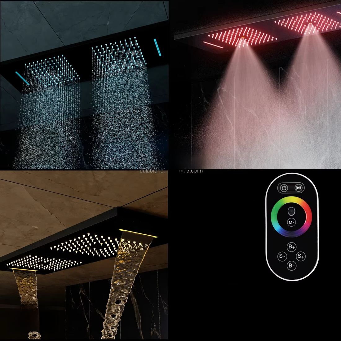 Luxury Matte Black LED Rain Shower System with Music & Digital Thermostat