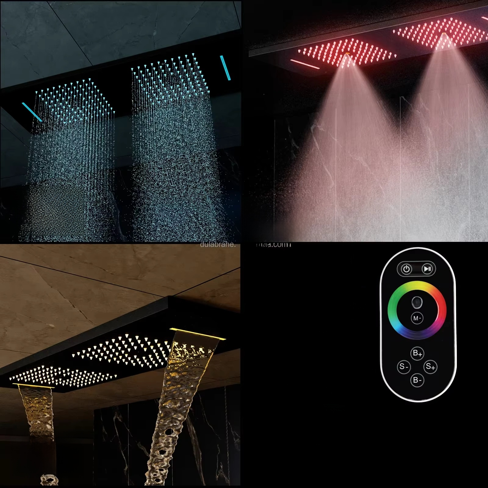 Luxury Matte Black LED Rain Shower System with Music & Digital Thermostat