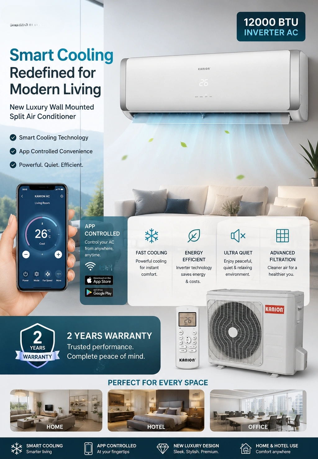 Modern Home Smart Inverter Ac Mini Split air Conditioner - App Controlled