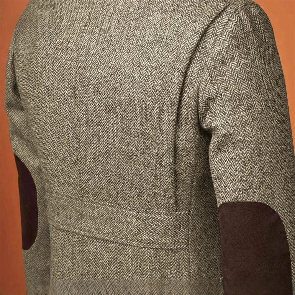 Men’s Beige Chevron Suit Jacket Smart Casual Business & Formal Bl;azer
