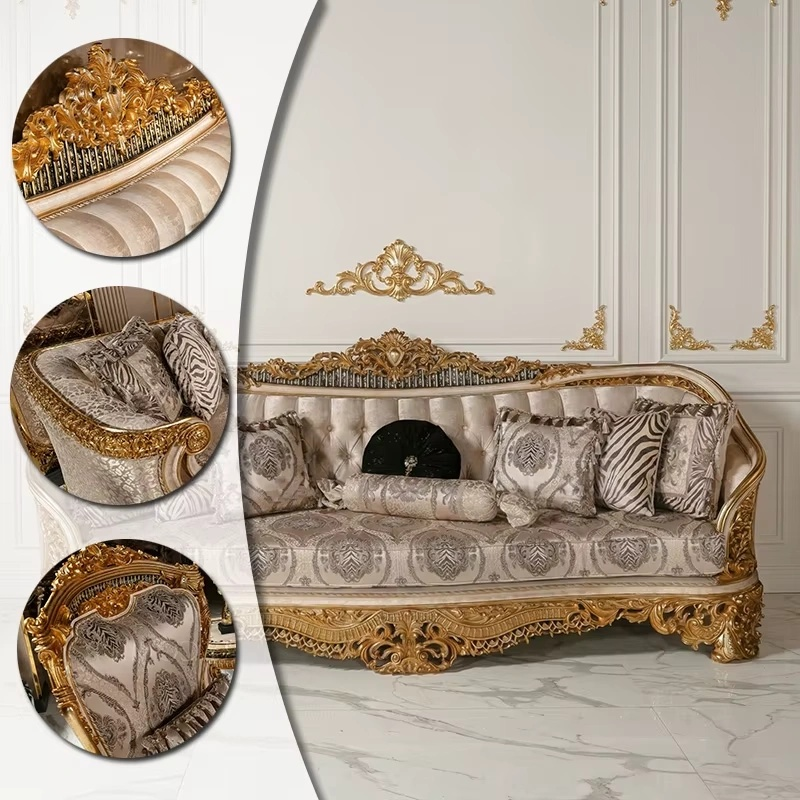 New Classical Royal Hand-Carved Gilded Luxury Sofa Set with Fluted Table