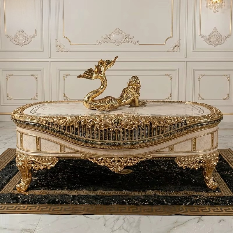 New Classical Royal Hand-Carved Gilded Luxury Sofa Set with Fluted Table