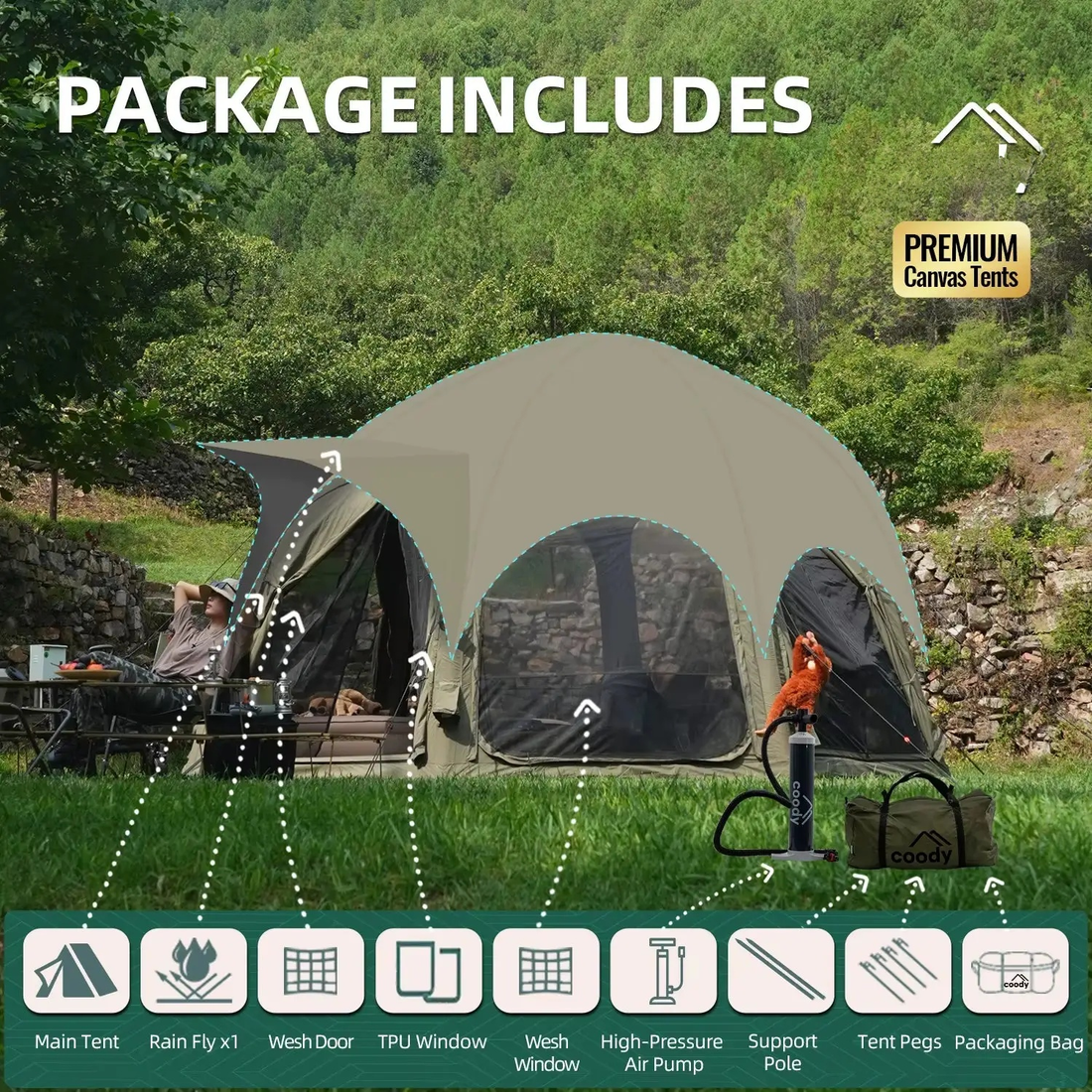 Premium Large Luxury Waterproof Family Travel Inflatable Camping tent