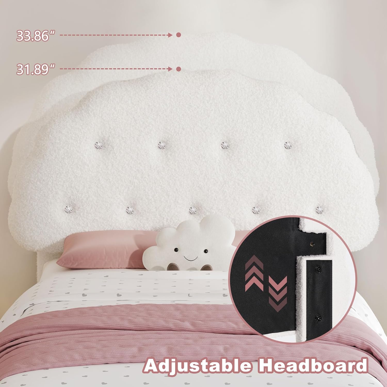 Kids Cookie Upholstered LED Floating Bed Frame with Adjustable Headboard – Teddy Velvet