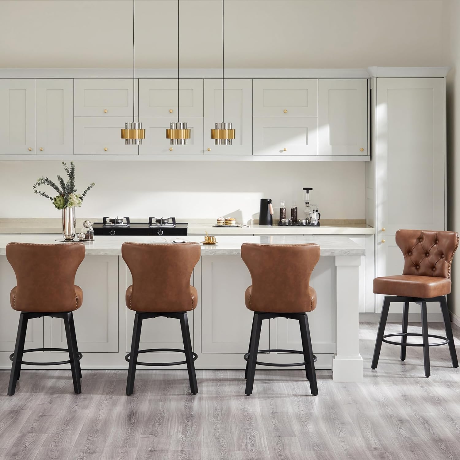 New Counter Height Bar Stools Set of 2 – 26-Inch Upholstered Button Tufted Swivel Barstools