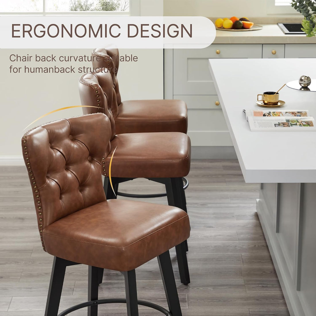New Counter Height Bar Stools Set of 2 – 26-Inch Upholstered Button Tufted Swivel Barstools