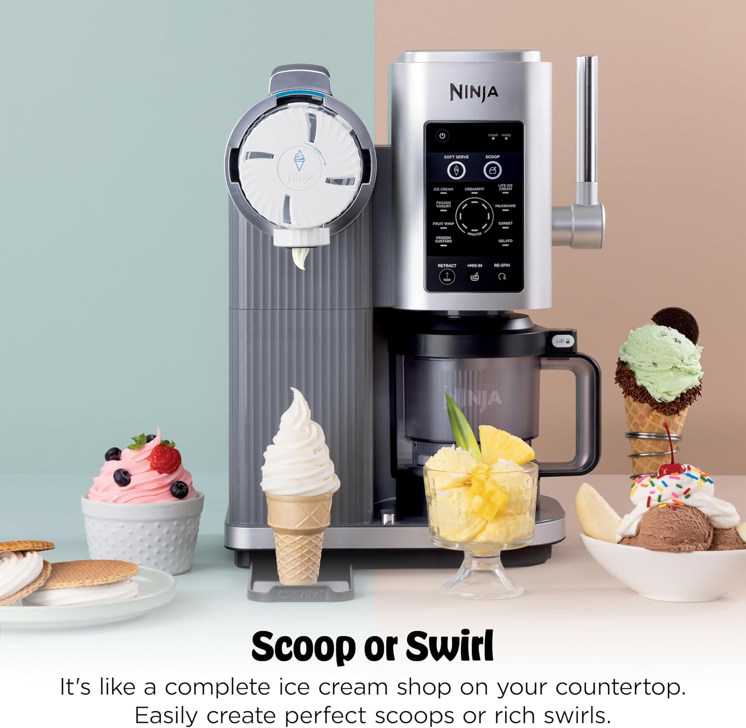 Smart Ninja CREAMi Scoop & Swirl Ice Cream Maker – 13-in-1 Soft Serve Machine for Ice Cream, Sorbet, Milkshakes & Frozen Yogurt