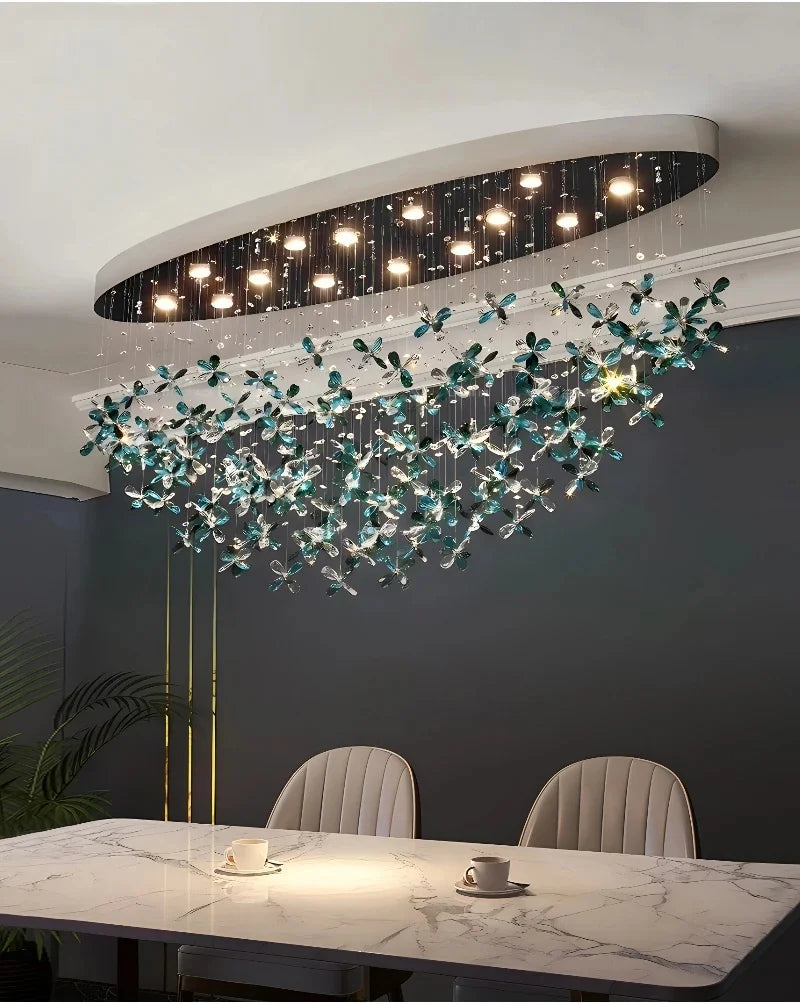 Luxe Creative Oval Crystal LED Chandelier – Colorful Pendant Light for Living & Dining Room