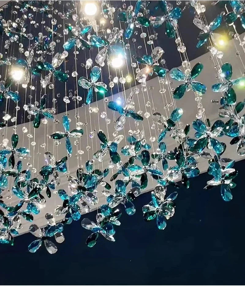 Luxe Creative Oval Crystal LED Chandelier – Colorful Pendant Light for Living & Dining Room