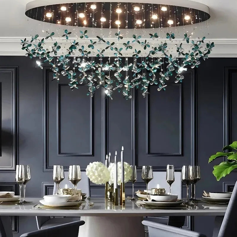 Luxe Creative Oval Crystal LED Chandelier – Colorful Pendant Light for Living & Dining Room