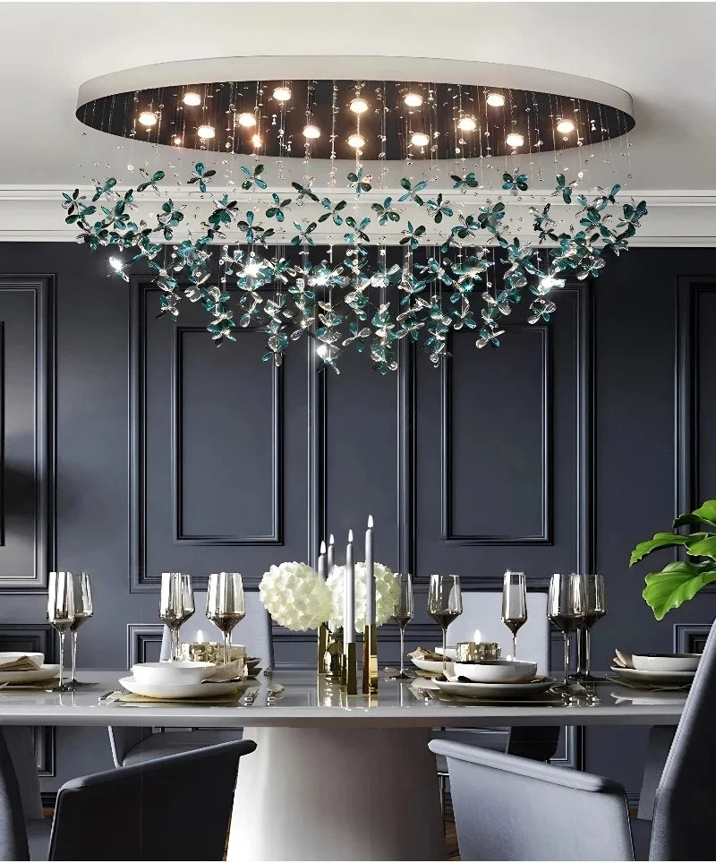 Luxe Creative Oval Crystal LED Chandelier – Colorful Pendant Light for Living & Dining Room