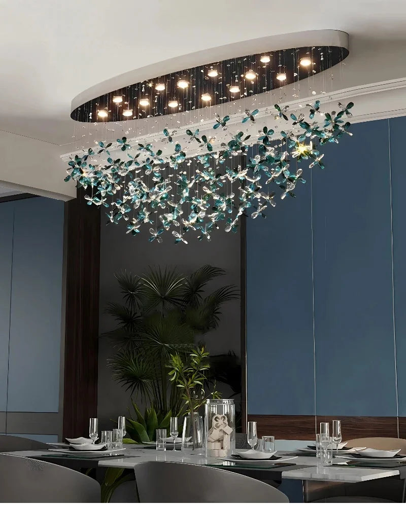 Luxe Creative Oval Crystal LED Chandelier – Colorful Pendant Light for Living & Dining Room